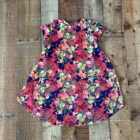 Lularoe Girls Size 6 Pink Hawaiian Floral Print Short Sleeve Knee Length Drees - Picture 9 of 9